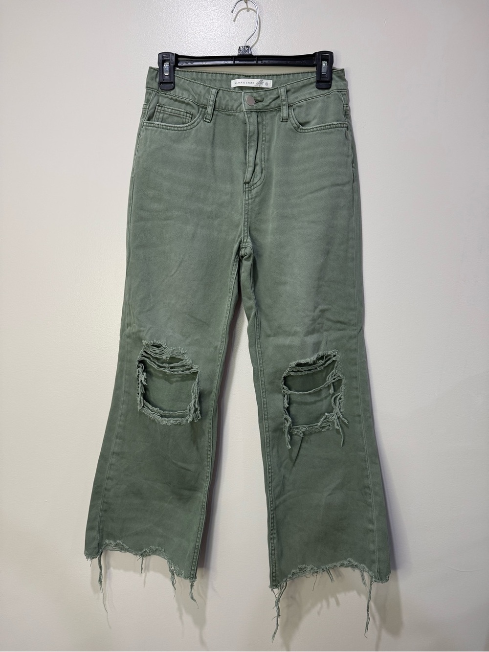 Altar'd State Olive Green Distressed Wide Leg Jeans
